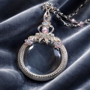 1928 Magnifying Necklace with Pink and Blue Accents